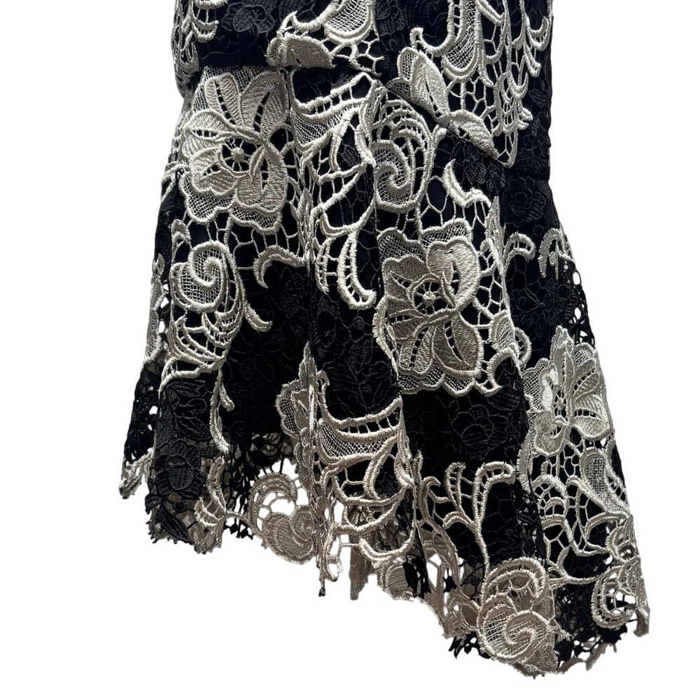 Alice + Olivia Lace Dress Black Cream Floral Mermaid Elegant Cocktail Classy 0 - Picture 9 of 14